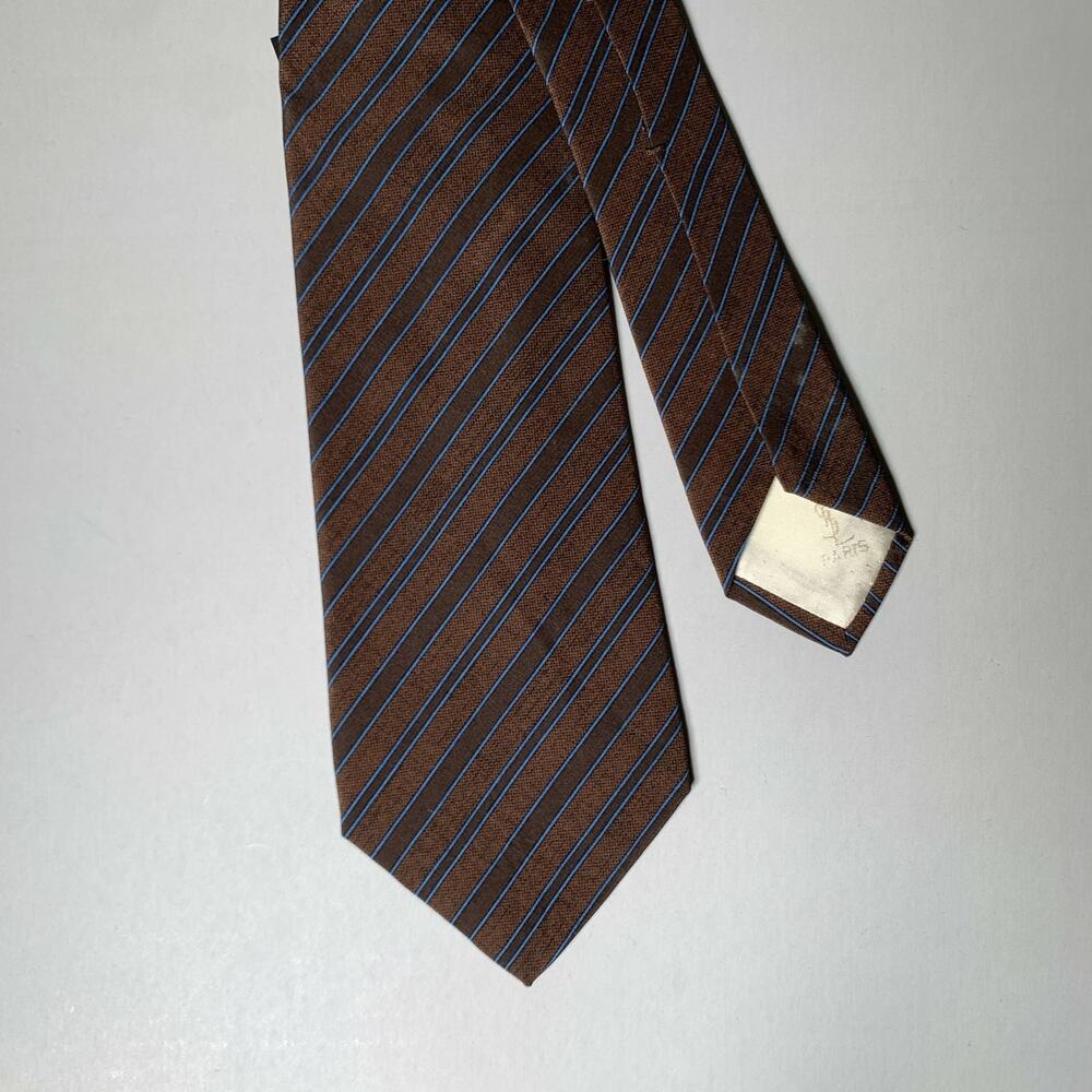 YVES SAINT LAURENT Brown Blue Diagonal Stripe Silk Tie - Picture 1 of 3